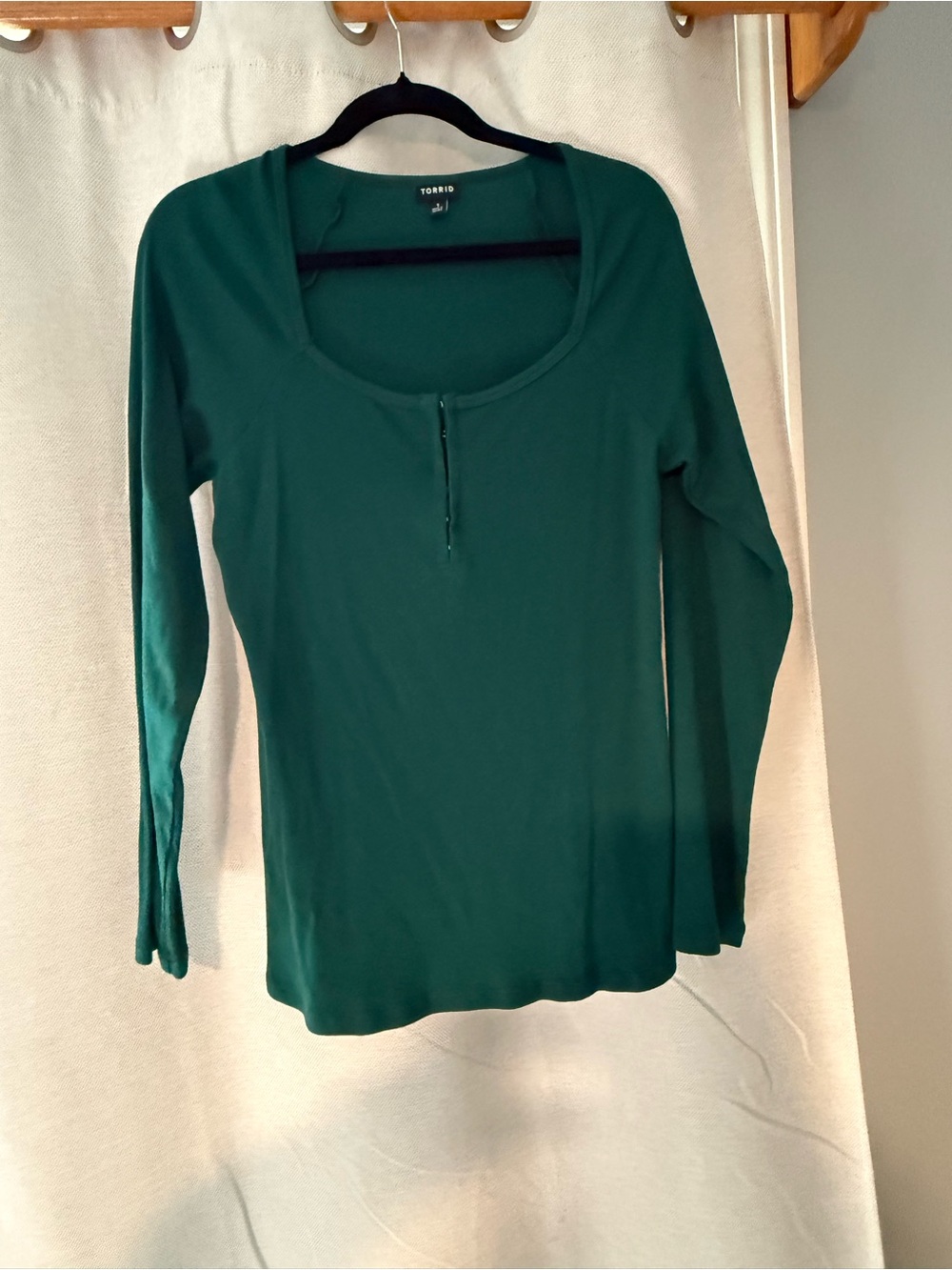 torrid Deep Teal Long Sleeve Scoop Neck Top with Button Placket